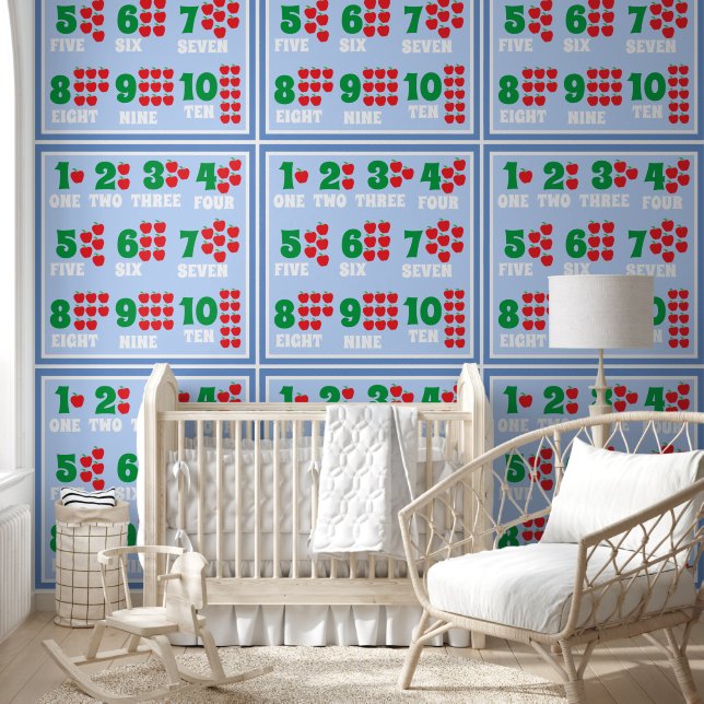 Kids Cute Blue Numbers Learning Repeat Pattern Wallpaper (Kids)