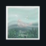 Kids Cute Blue Ocean Seal 1st Birthday Napkin<br><div class="desc">This cute Birthday party napkin design features a turquoise blue background with a cute ocean seal. The napkin design allows you to add a name and birthday in a whimsical script. The perfect under-the-sea design for any ocean lover's birthday, great for 1st birthdays, but fully customisable to cater to older...</div>