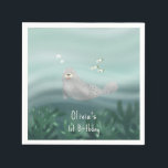 Kids Cute Blue Ocean Seal 1st Birthday Napkin<br><div class="desc">This cute Birthday party napkin design features a turquoise blue background with a cute ocean seal. The napkin design allows you to add a name and birthday in a whimsical script. The perfect under-the-sea design for any ocean lover's birthday, great for 1st birthdays, but fully customisable to cater to older...</div>