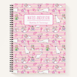 kids Cute Cartoon Animals Personalised Sketchbook Notebook