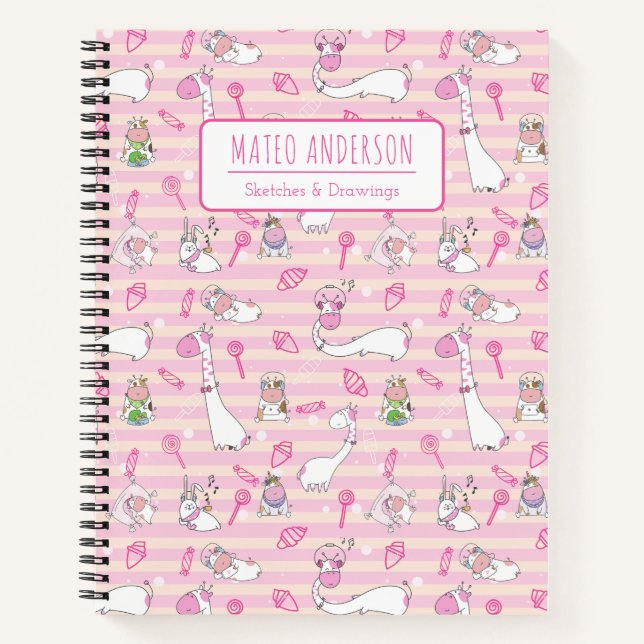 kids Cute Cartoon Animals Personalised Sketchbook  Notebook (Front)