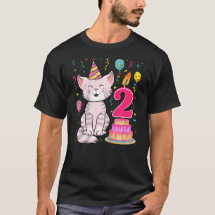 Kids Cute Cat 2 Years Old 2nd Birthday Party Cat L T-Shirt