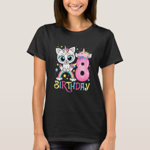 Kids Cute Cat Unicorn Face Floral 8 Year Old 8th B T-Shirt
