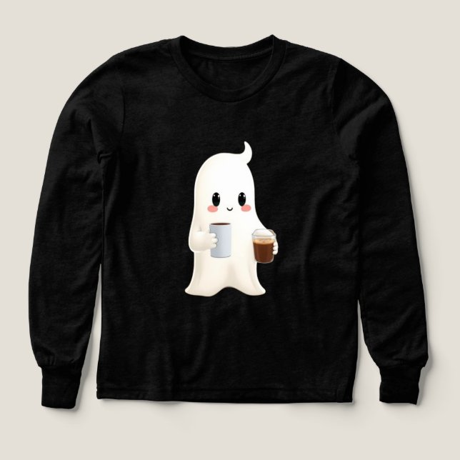 Kids Cute Coffee Ghost Graphic Long Sleeve (Design Front)