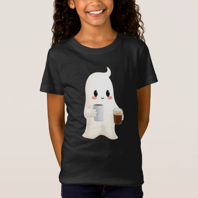 Kids Cute Coffee Ghost Graphic T-Shirt (Front)
