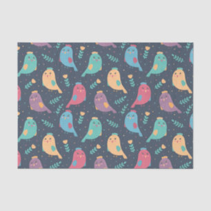 Kids Cute Colourful Birds Peeking Green Blue Yello Tissue Paper
