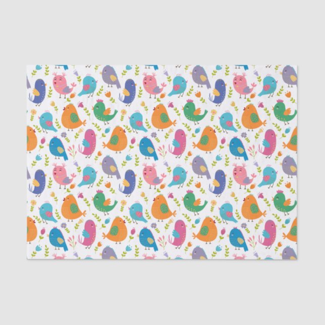 Kids Cute Colourful Birds Tweeting  Tissue Paper (Front)