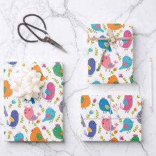 Kids Cute Colourful Birds Tweeting Wrapping Paper Sheet