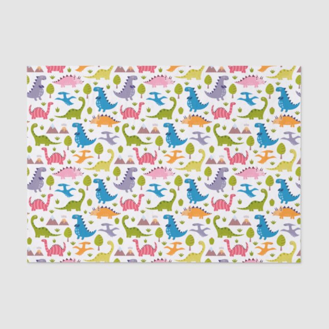 Kids Cute Colourful Dinosaurs Tissue Paper (Front)