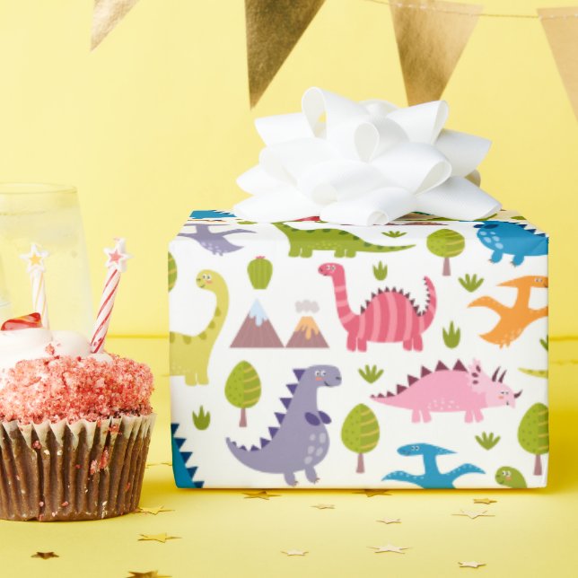 Kids Cute Colourful Dinosaurs Wrapping Paper (Birthday Party)