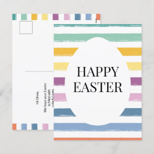 Kids Cute Colourful Happy Easter Egg Modern Stripe Holiday Postcard