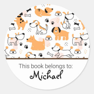 Kids cute dog pattern bookplate classic round sticker