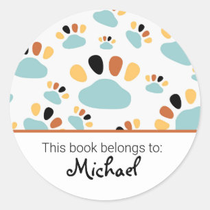 Kids cute dog pattern bookplate classic round sticker