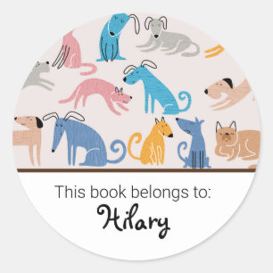 Kids cute dog pattern bookplate classic round sticker