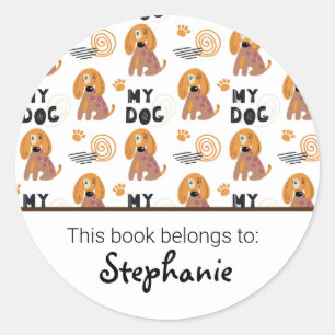 Kids cute dog pattern bookplate classic round sticker