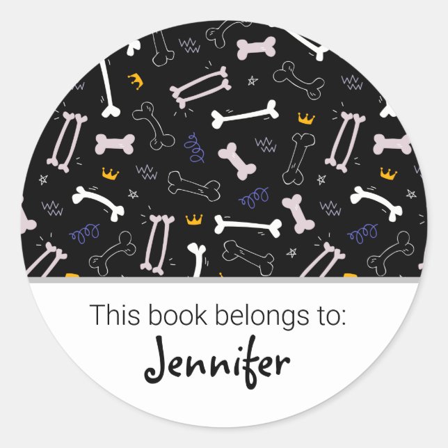 Kids cute dog pattern bookplate classic round sticker (Front)