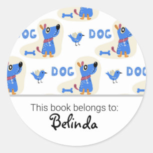 Kids cute dog pattern bookplate classic round sticker