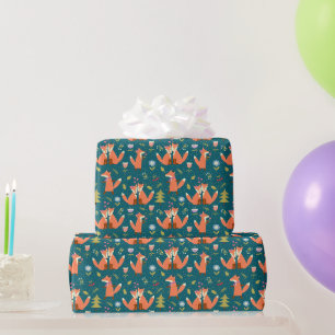 Kids Cute Forest Foxes in Love Wrapping Paper