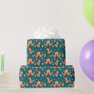 Kids Cute Forest Foxes in Love Wrapping Paper