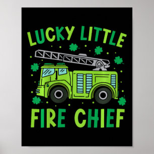 Kids Cute Funny Green Firetruck Kids St Patrick Da Poster