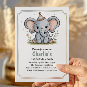 Kids Cute Green Elephant Birthday Party Invitation