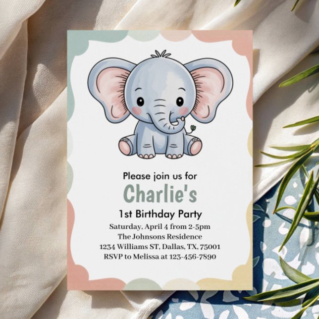 Kids Cute Green Elephant Birthday Party Invitation (Creator Uploaded)