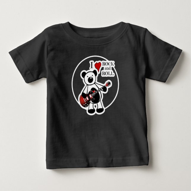 Kids Cute Guitar Teddy Bear Rock and Roll Rocker Baby T-Shirt (Front)