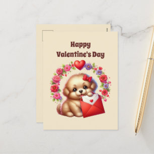 Kids cute Happy Valentine's Day puppy Holiday Postcard