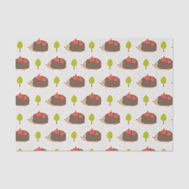 Kids Cute Hedgehog Carrying Apples Smiling Tissue Paper (Front)