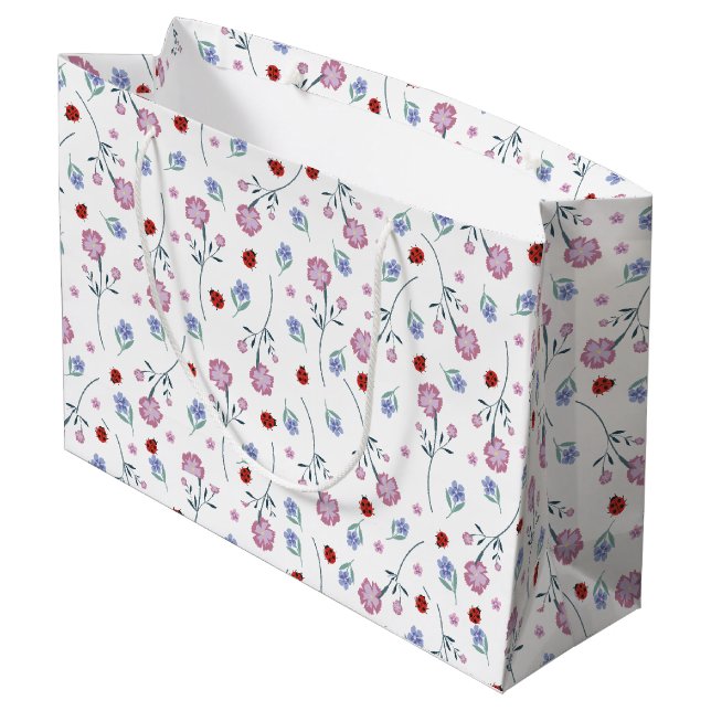 kids Cute Ladybug Polka dot Daisy Flower Pattern Large Gift Bag (Back Angled)