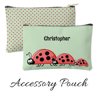 Kids cute ladybugs add a name red green accessory pouch