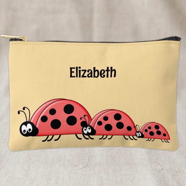 Kids cute ladybugs add a name red peach accessory pouch (Creator Uploaded)