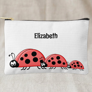 Kids cute ladybugs add a name red white accessory pouch