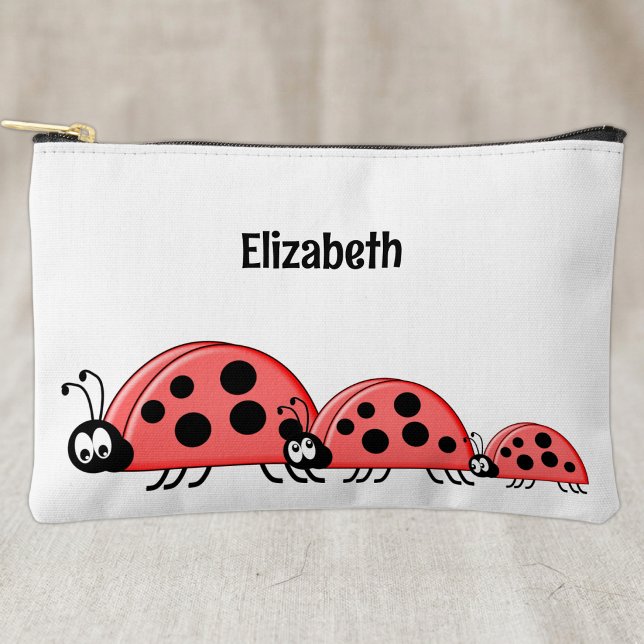 Kids cute ladybugs add a name red white accessory pouch (Creator Uploaded)