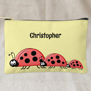 Kids cute ladybugs add a name red yellow accessory pouch