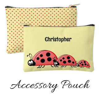 Kids cute ladybugs add a name red yellow accessory pouch