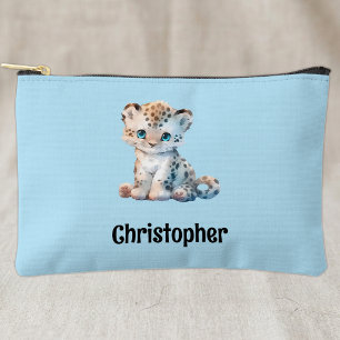 Kids cute leopard add a name blue black accessory pouch