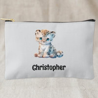 Kids cute leopard add a name grey black