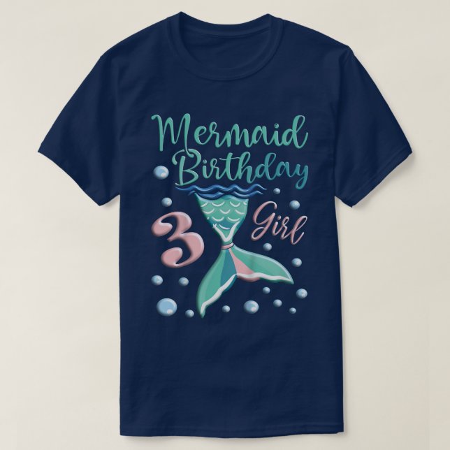 Kids Cute Mermaid 3rd Birthday Girl Mermaid  T-Shirt (Design Front)
