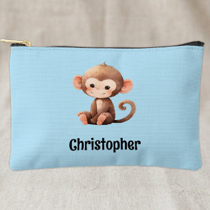 Kids cute monkey add a name blue black accessory pouch