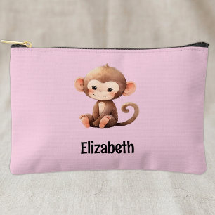 Kids cute monkey add a name pink black accessory pouch