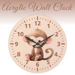 Kids cute monkey brown peach large clock<br><div class="desc">Meet the cutest addition to your child's room! This adorable kids' clock features a sweet monkey, and a charming blend of brown and peach hues. Perfect for adding a touch of whimsy and delight, this clock not only teaches the time, but also brightens up any space. Ideal for monkey lovers...</div>