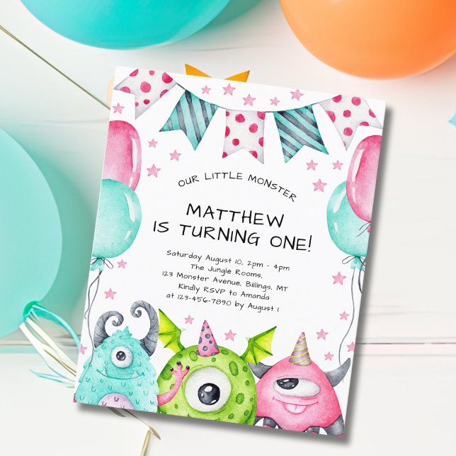 Kids Cute Monsters Birthday Party Invitation (Creator Uploaded)