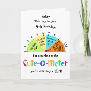 Kids Cute-O-Metre Funny 4th Birthday Greeting Card