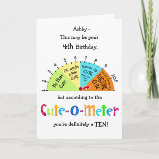 Kids Cute-O-Metre Funny 4th Birthday Greeting Card