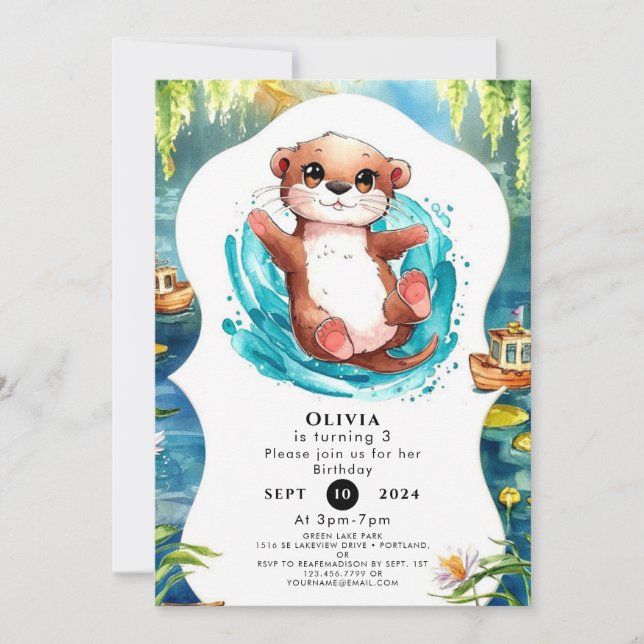 Kids Cute Otter Birthday Invitation (Front)