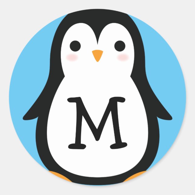 Kids Cute Penguin Monogram Envelope Seal Stickers (Front)