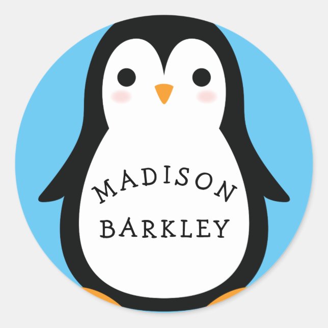 Kids Cute Penguin Name Envelope Seal Stickers (Front)