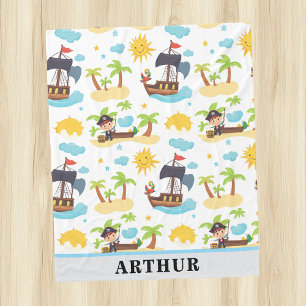 Kids Cute Personalised Pirate Ship Pattern Blanket
