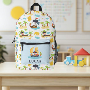 Kids Cute Personalised Pirate Ship Pattern Printed Backpack